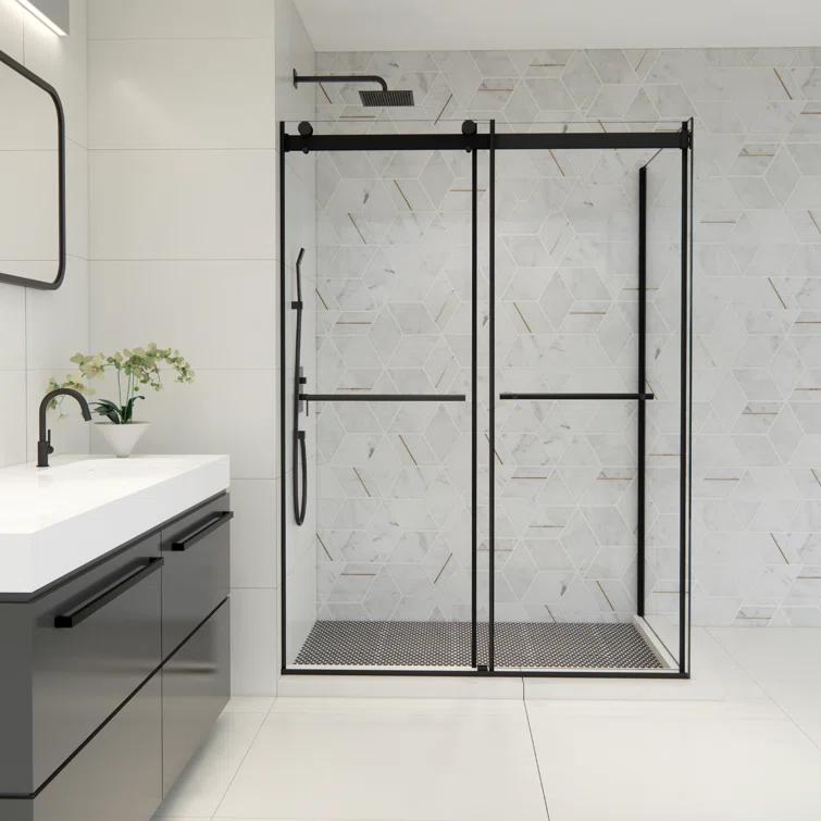 Altair SD80756-36P-MB Belizzi 56" W x 76" H By Pass Frameless Exposed RollerShower Enclosure with Clear Glass