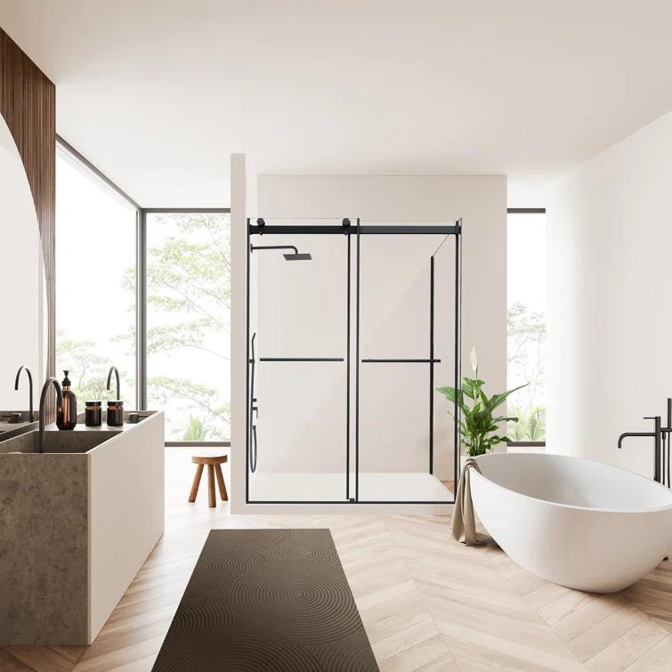 Altair SD80756-36P-MB Belizzi 56" W x 76" H By Pass Frameless Exposed RollerShower Enclosure with Clear Glass