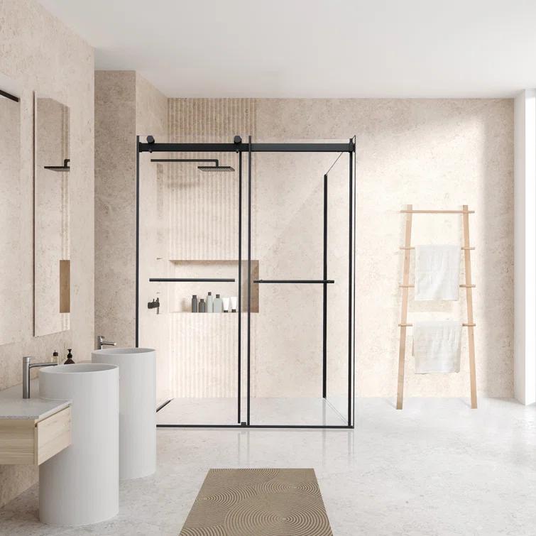Altair SD80756-36P-MB Belizzi 56" W x 76" H By Pass Frameless Exposed RollerShower Enclosure with Clear Glass