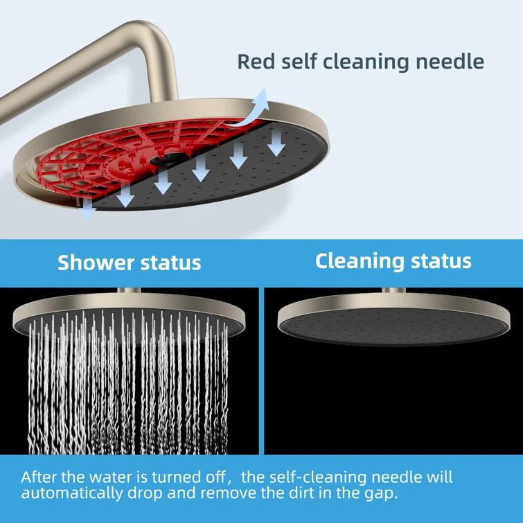 Self-cleaning 10" High Pressure Rainfall Shower Head with Hand Sprayer