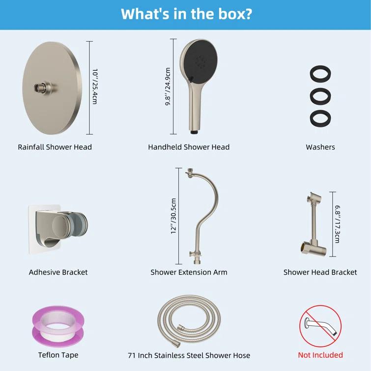 Self-cleaning 10" High Pressure Rainfall Shower Head with Hand Sprayer