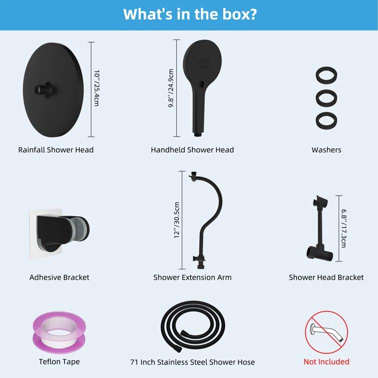 Hibbent Self-cleaning 10" High Pressure Rainfall Shower Head with Hand Sprayer SCW02-HS030-AR100-BN