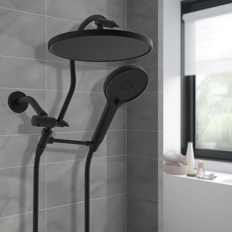 Hibbent Self-cleaning 10" High Pressure Rainfall Shower Head with Hand Sprayer SCW02-HS030-AR100-BN