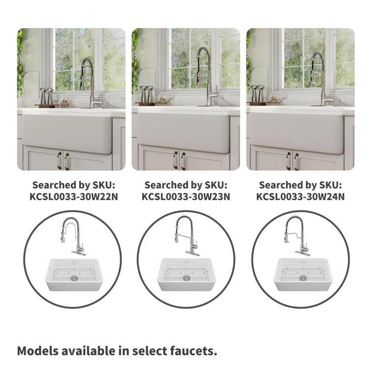 CASAINC Single Bowl White Fireclay Farmhouse Kitchen Sink With Faucet Included