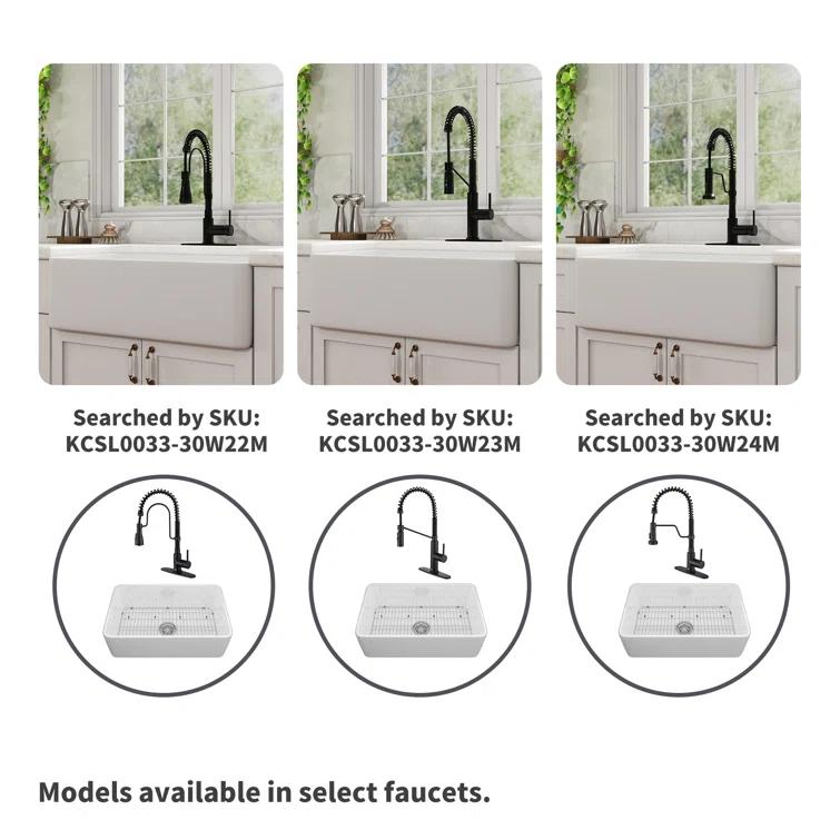 CASAINC Single Bowl White Fireclay Farmhouse Kitchen Sink With Faucet Included