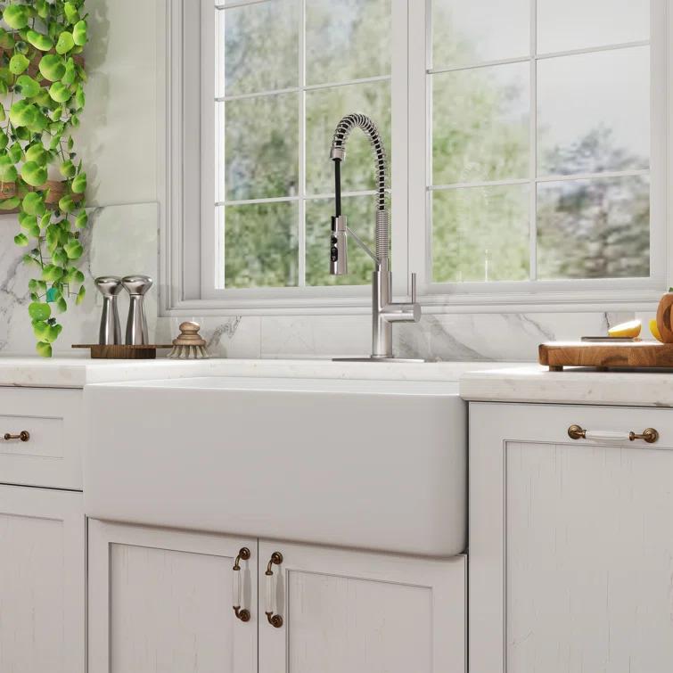 CASAINC Single Bowl White Fireclay Farmhouse Kitchen Sink With Faucet Included
