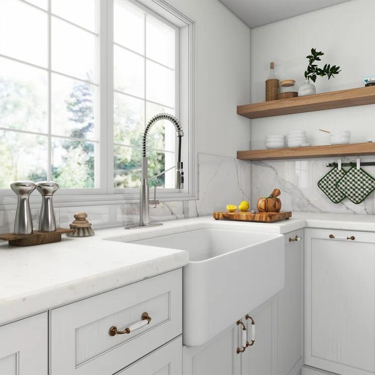 CASAINC Single Bowl White Fireclay Farmhouse Kitchen Sink With Faucet Included