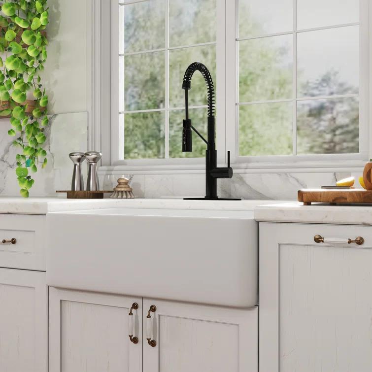 CASAINC Single Bowl White Fireclay Farmhouse Kitchen Sink With Faucet Included