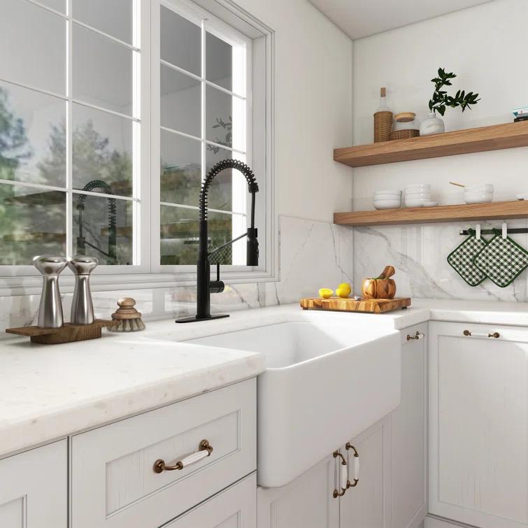 CASAINC Single Bowl White Fireclay Farmhouse Kitchen Sink With Faucet Included