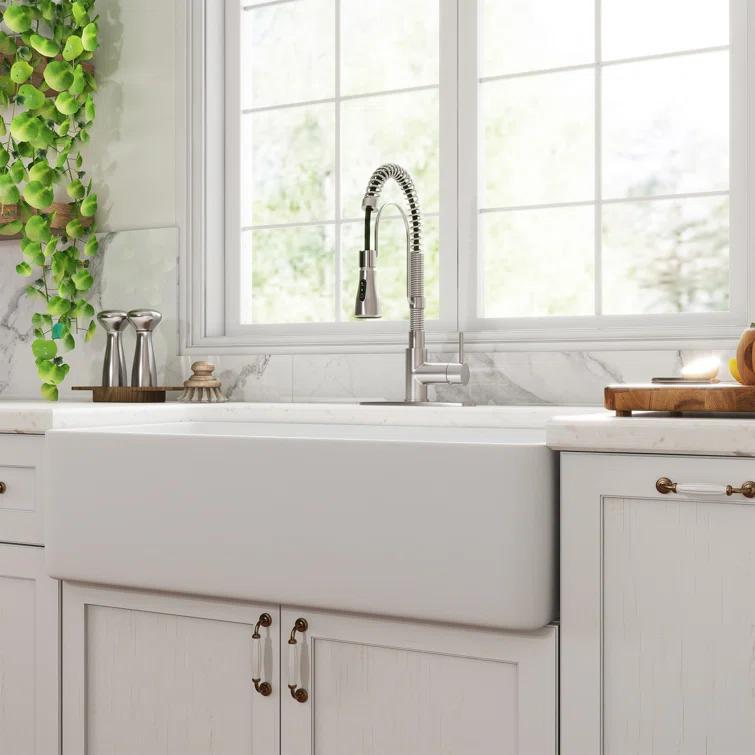 CASAINC Single Bowl White Fireclay Farmhouse Kitchen Sink With Faucet Included