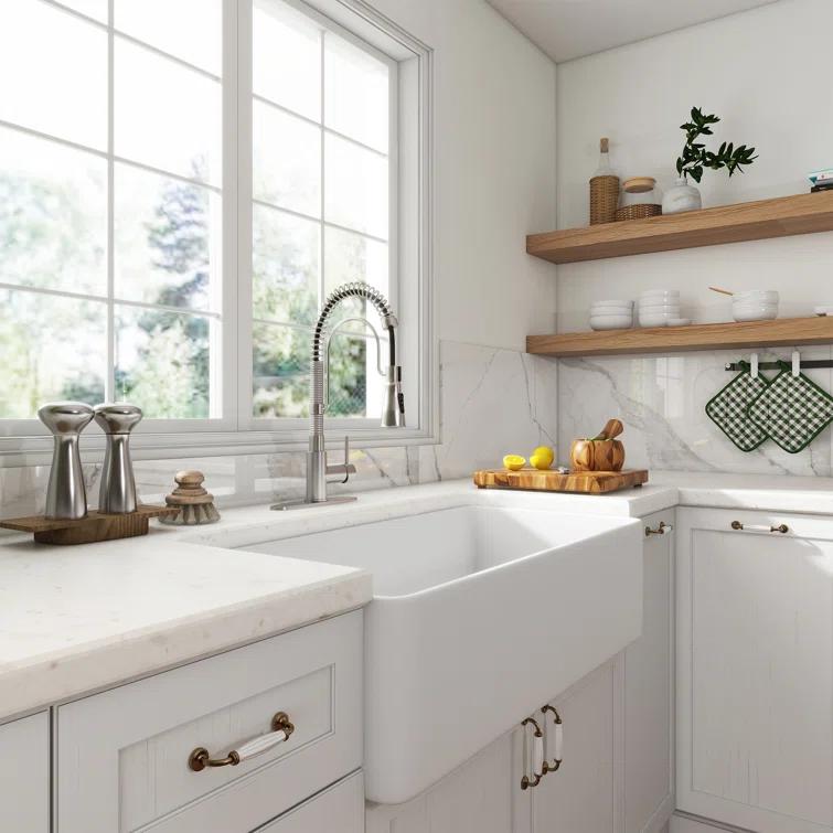 CASAINC Single Bowl White Fireclay Farmhouse Kitchen Sink With Faucet Included