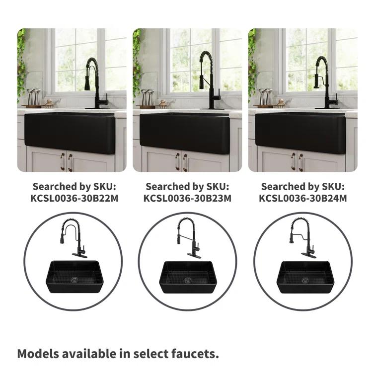 CASAINC Single Bowl Black Fireclay Farmhouse Kitchen Sink With Faucet Included