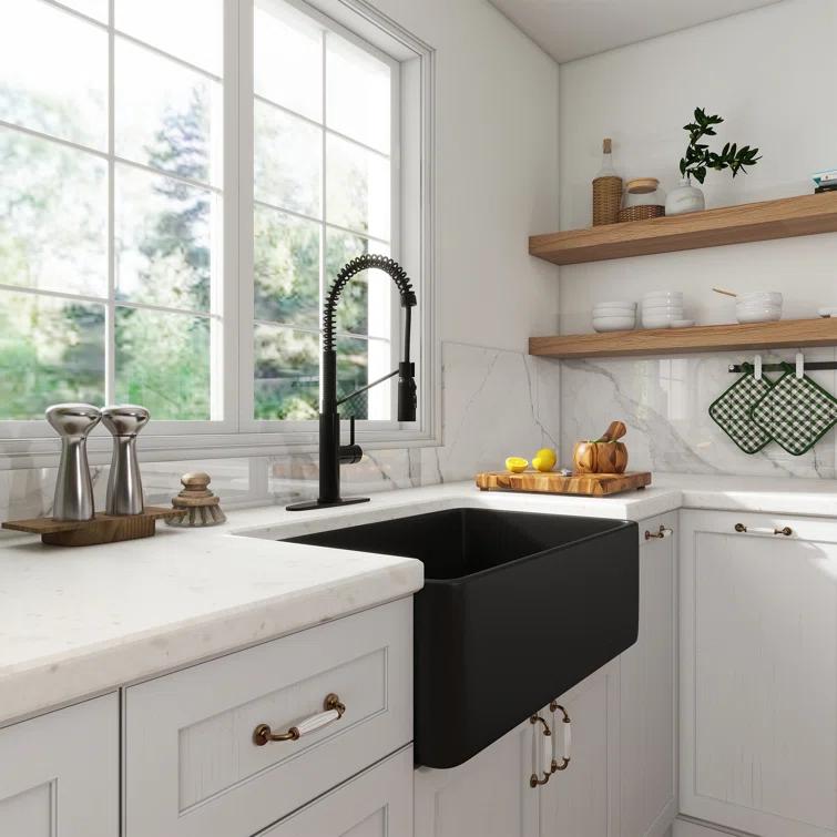 CASAINC Single Bowl Black Fireclay Farmhouse Kitchen Sink With Faucet Included