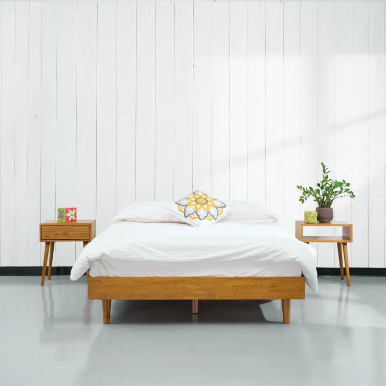 NTC Fly Solid Wood Bed Frame without Headboard and Silent Slats, 1000 lbs Capacity Bed Frame