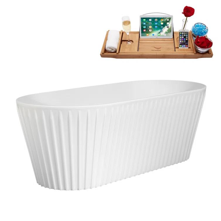 63" Streamline Soaking Freestanding Tub and Tray With Internal Drain