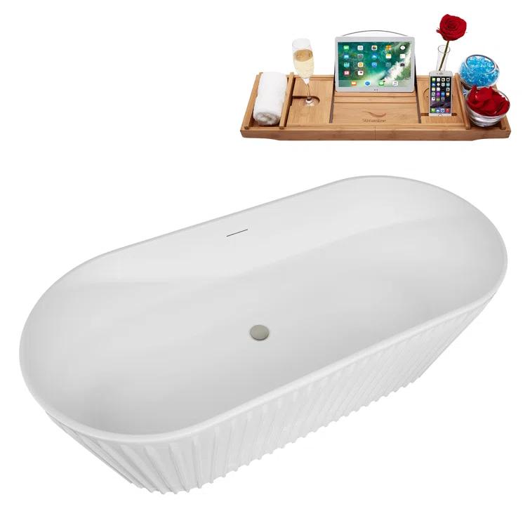 63" Streamline Soaking Freestanding Tub and Tray With Internal Drain
