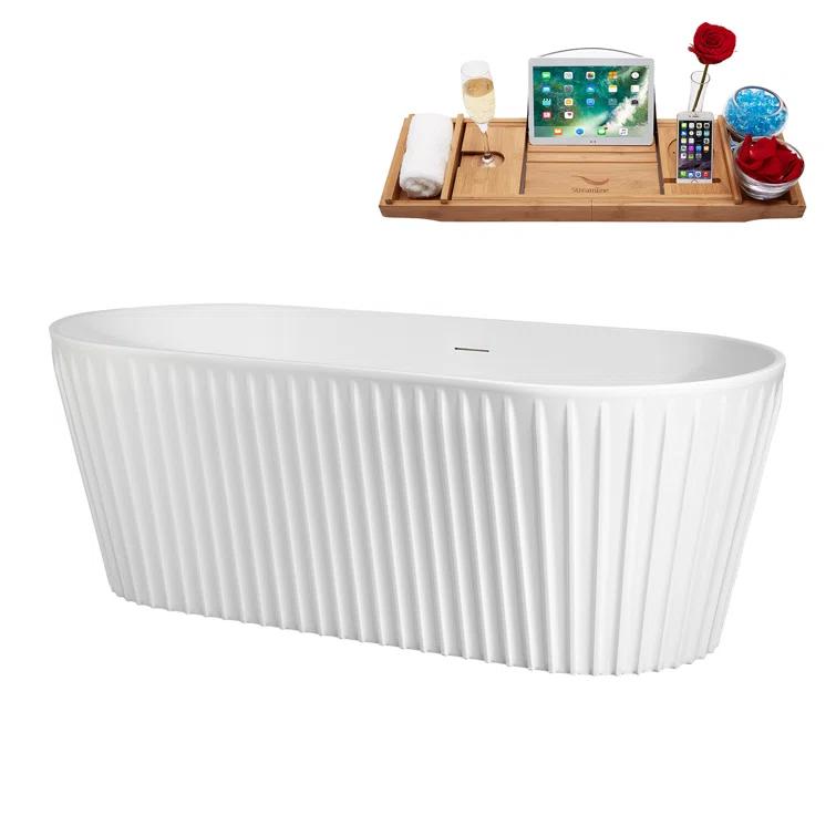 63" Streamline Soaking Freestanding Tub and Tray With Internal Drain