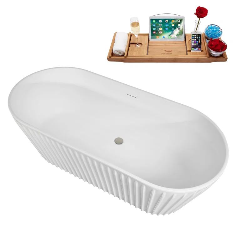 63" Streamline Soaking Freestanding Tub and Tray With Internal Drain