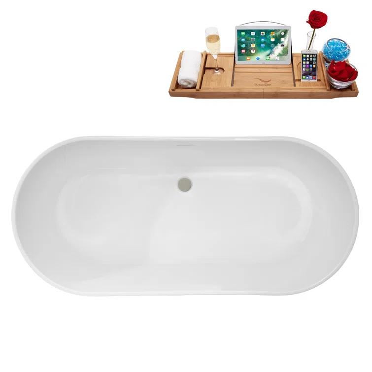63" Streamline Soaking Freestanding Tub and Tray With Internal Drain