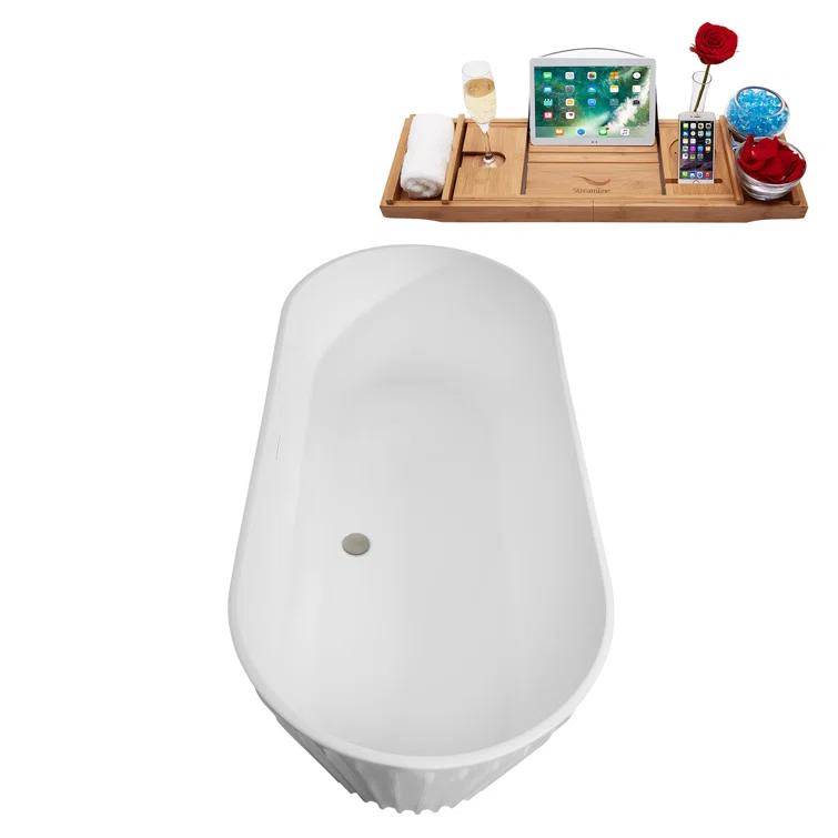 63" Streamline Soaking Freestanding Tub and Tray With Internal Drain
