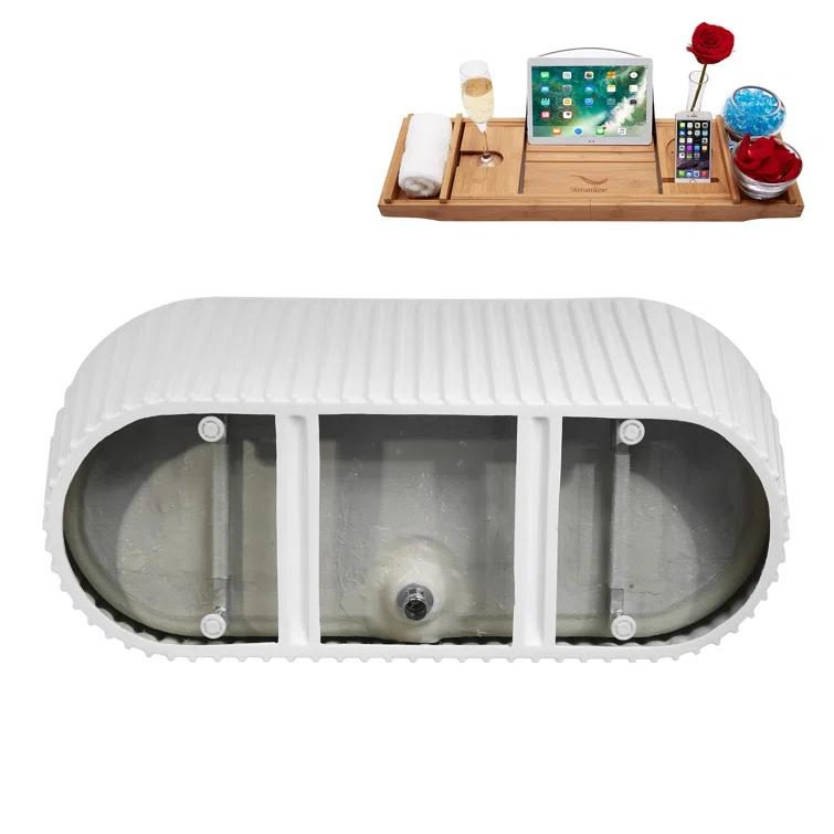 63" Streamline Soaking Freestanding Tub and Tray With Internal Drain