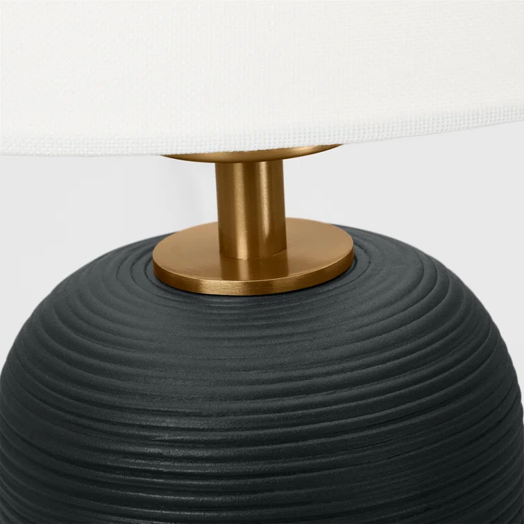 Rough Black Ceramic Table Lamp with White Linen Shade