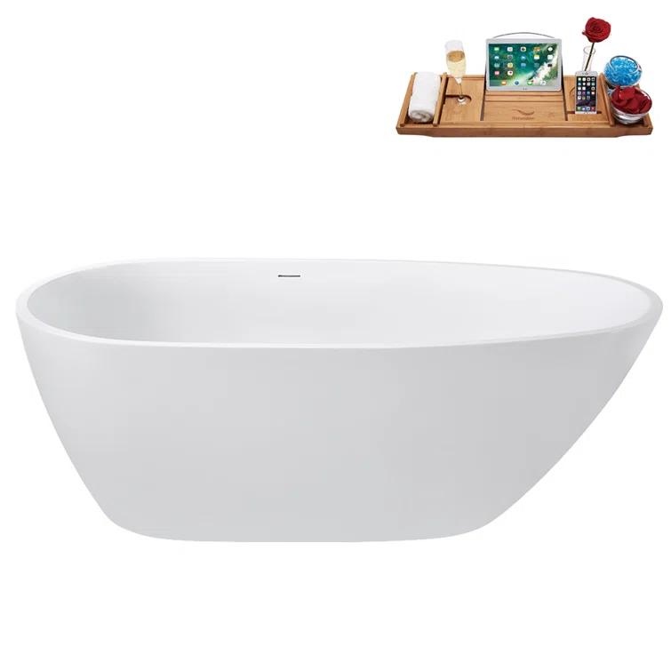Streamline Bath 59" Streamline Soaking Glossy White Freestanding Tub and Tray With Internal Drain G-72-289-ORB
