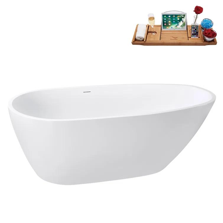 Streamline Bath 59" Streamline Soaking Glossy White Freestanding Tub and Tray With Internal Drain G-72-289-ORB