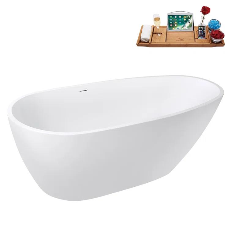 Streamline Bath 59" Streamline Soaking Glossy White Freestanding Tub and Tray With Internal Drain G-72-289-ORB