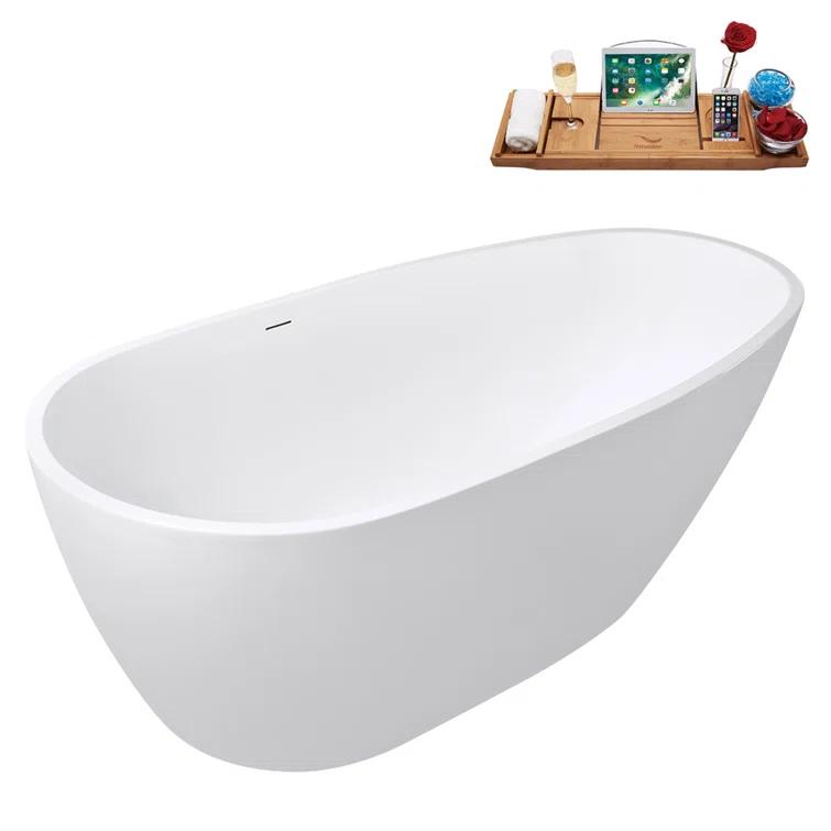 Streamline Bath 59" Streamline Soaking Glossy White Freestanding Tub and Tray With Internal Drain G-72-289-ORB