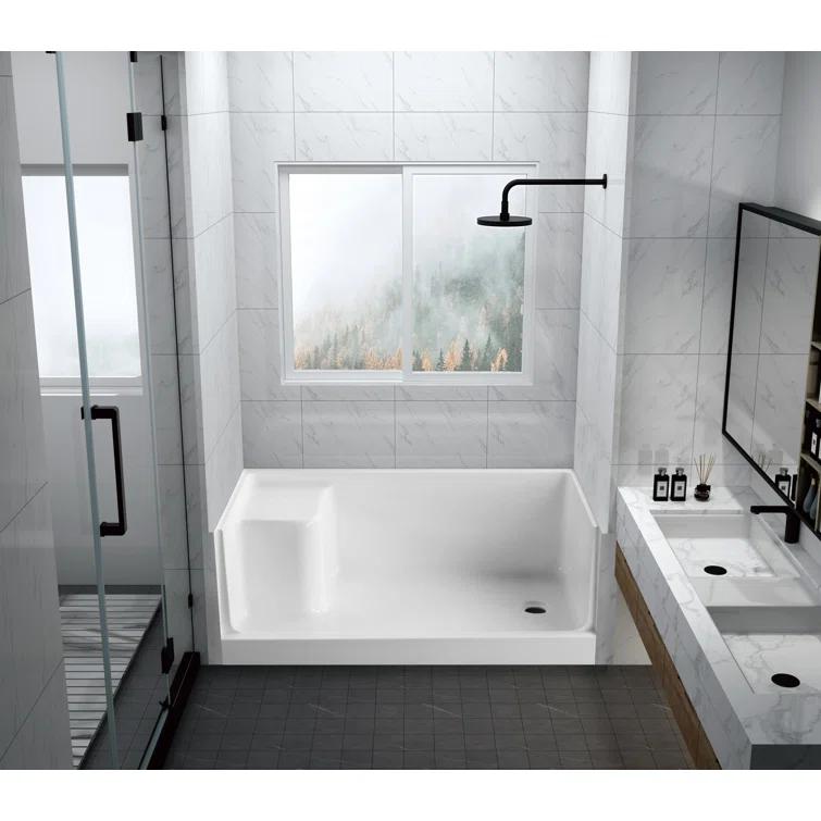 60" W x 32" D Single Threshold Shower Base with Seat