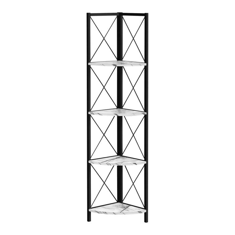 Bookshelf, Bookcase, Etagere, Corner, 4 Tier, 60"H, Office, Bedroom, Metal, Laminate