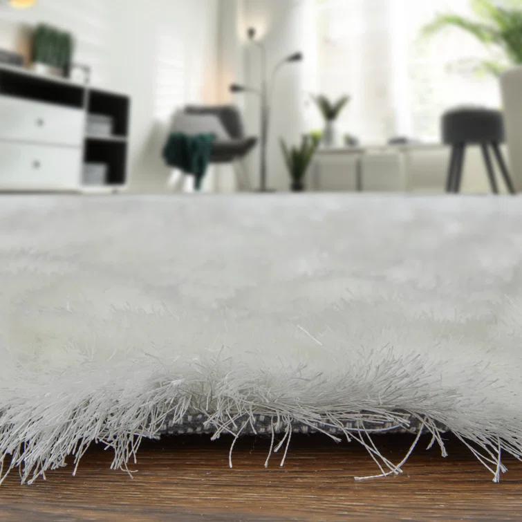 Freya Plush Shag Area Rug with Metallic Sheen, Bright White, 7ft-6in x 9ft-6in