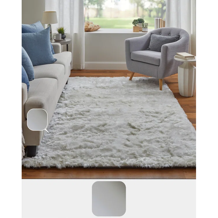 Freya Plush Shag Area Rug with Metallic Sheen, Bright White, 7ft-6in x 9ft-6in