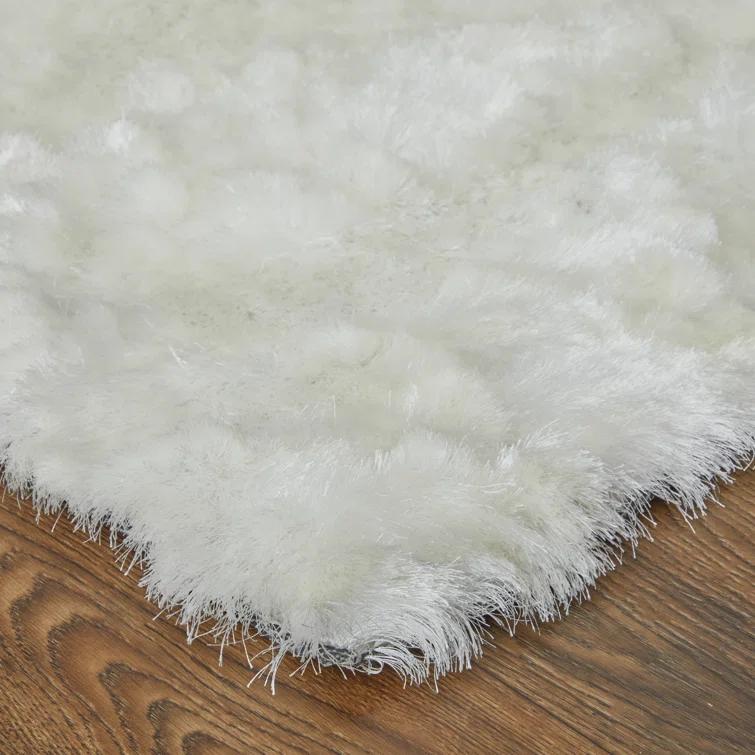 Freya Plush Shag Area Rug with Metallic Sheen, Bright White, 7ft-6in x 9ft-6in