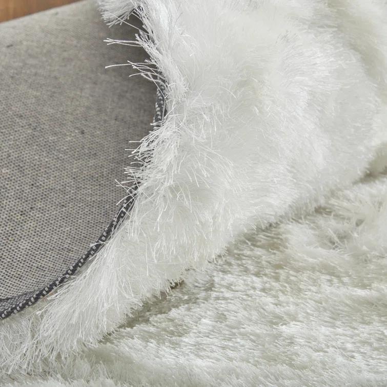 Freya Plush Shag Area Rug with Metallic Sheen, Bright White, 7ft-6in x 9ft-6in
