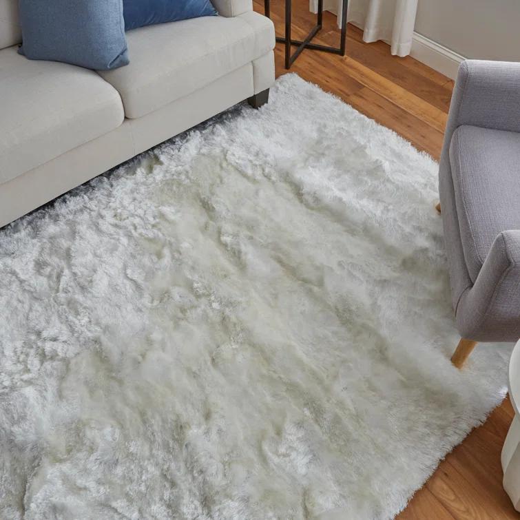 Freya Plush Shag Area Rug with Metallic Sheen, Bright White, 7ft-6in x 9ft-6in