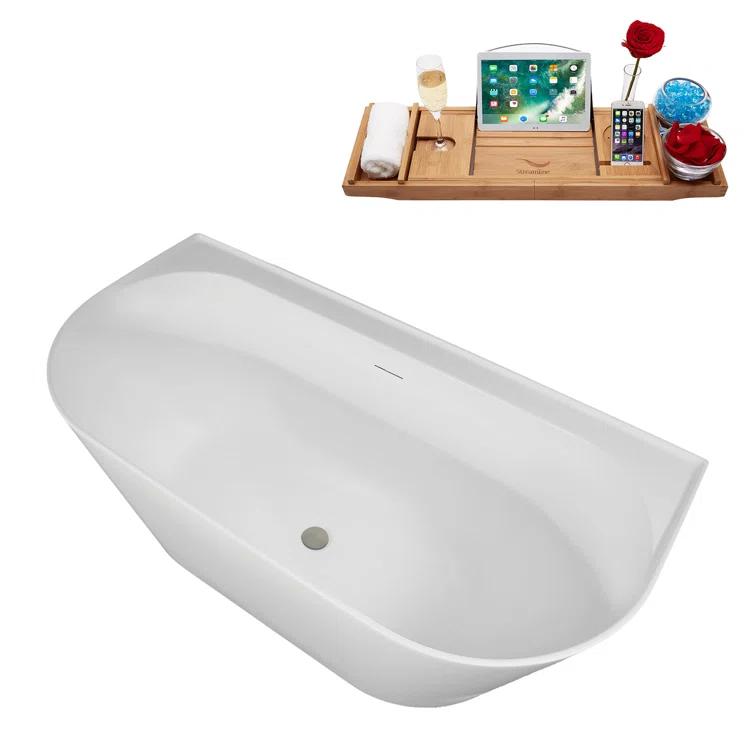 63" Streamline Soaking Freestanding Tub and Tray With Internal Drain