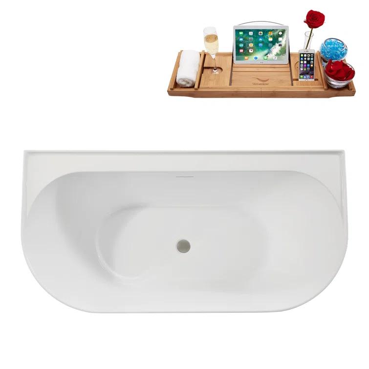 63" Streamline Soaking Freestanding Tub and Tray With Internal Drain