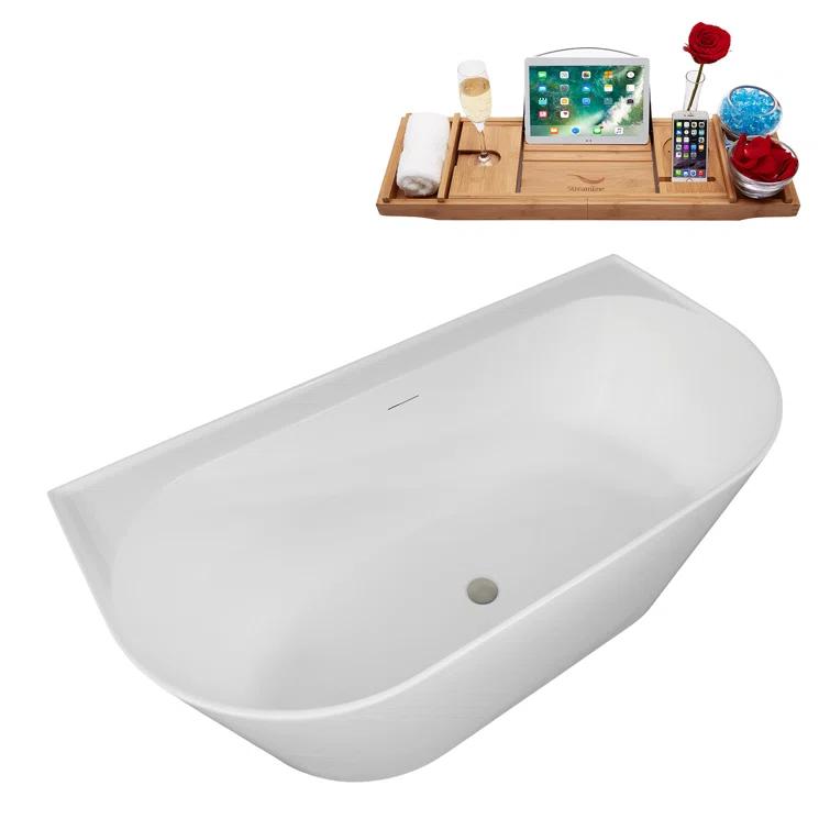 63" Streamline Soaking Freestanding Tub and Tray With Internal Drain