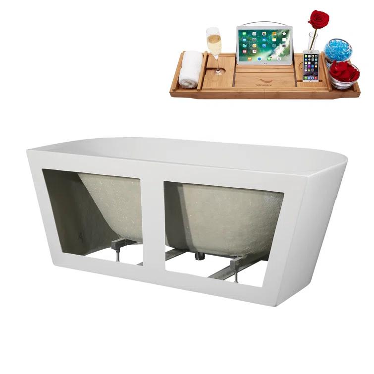 63" Streamline Soaking Freestanding Tub and Tray With Internal Drain