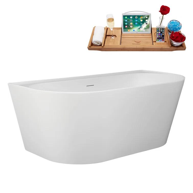 63" Streamline Soaking Freestanding Tub and Tray With Internal Drain