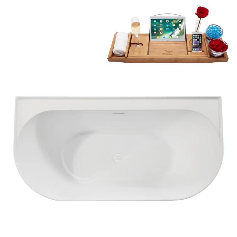 63" Streamline Soaking Freestanding Tub and Tray With Internal Drain