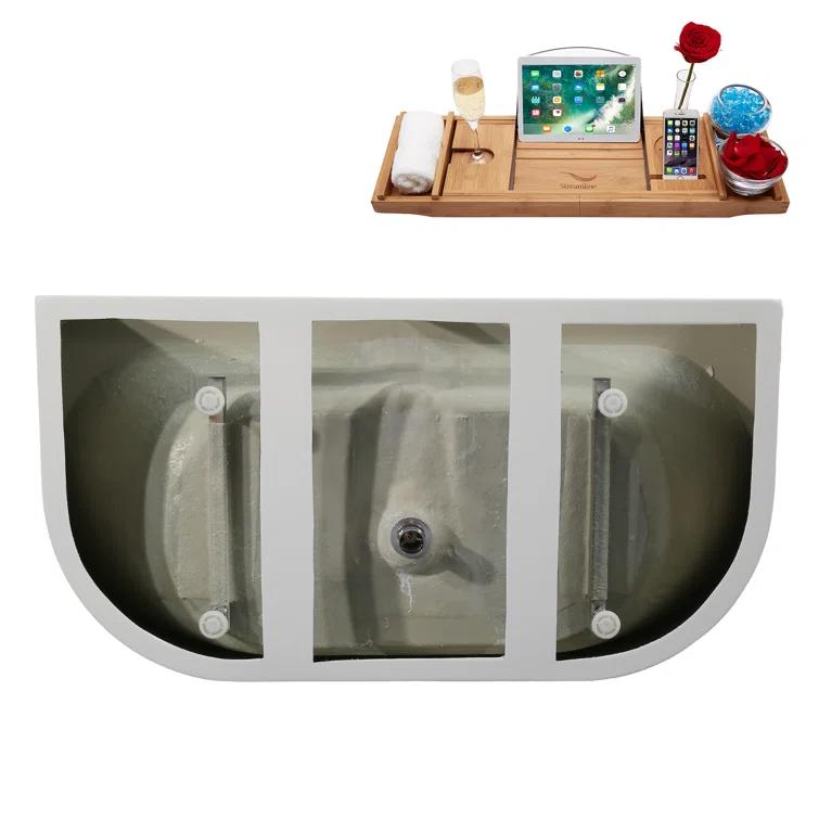 63" Streamline Soaking Freestanding Tub and Tray With Internal Drain