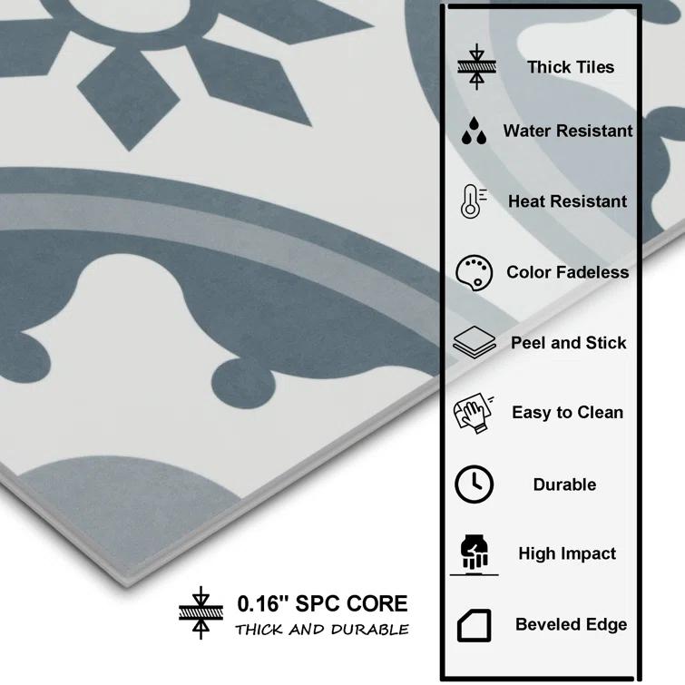 Sunwings 9'' x 9'' x 4mm SPC Peel & Stick Floor Tile Luxury Vinyl Flooring