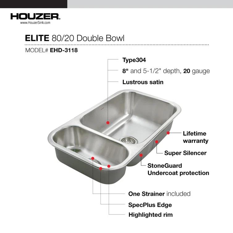 Elite 31.5'' L Undermount Double Bowl Stainless Steel Kitchen Sink