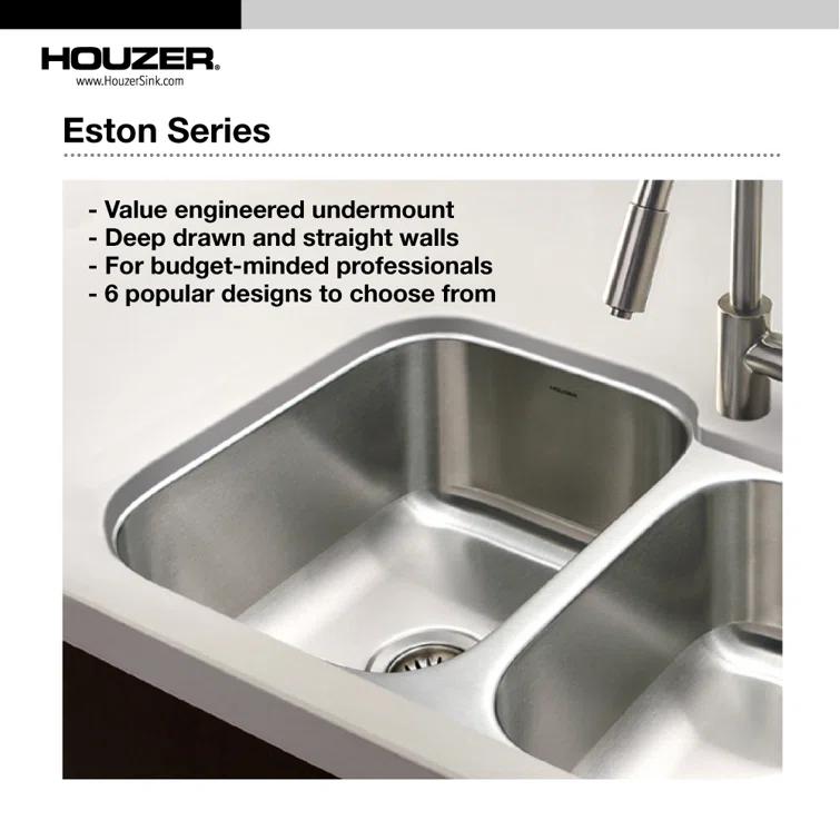 Houzer 32 in Stainless Steel Undermount Single Bowl Kitchen Sink w/ Strainer, Grid - STL-3600-C