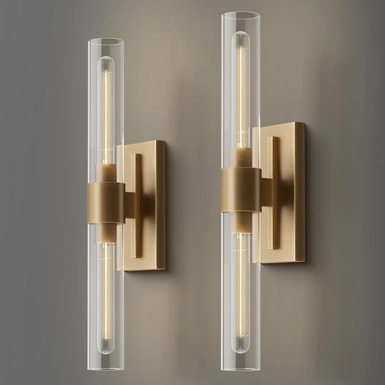 Mailus Wall Sconces, 22.8" Industrial-Chic Dual Glass Cylinder Wall Sconce(Set of 2)