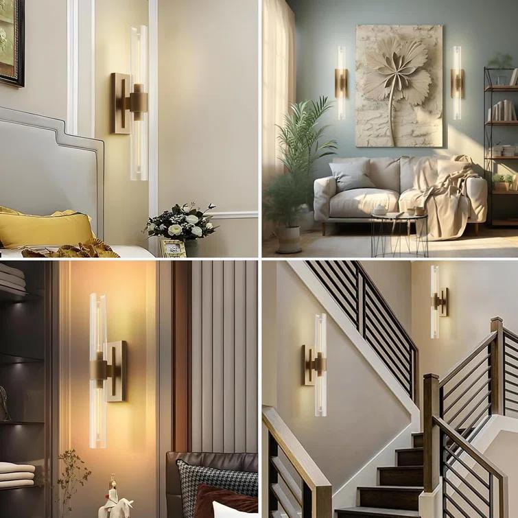 Mailus Wall Sconces, 22.8" Industrial-Chic Dual Glass Cylinder Wall Sconce(Set of 2)