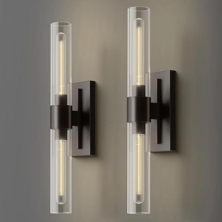 Mailus Wall Sconces, 22.8" Industrial-Chic Dual Glass Cylinder Wall Sconce(Set of 2)